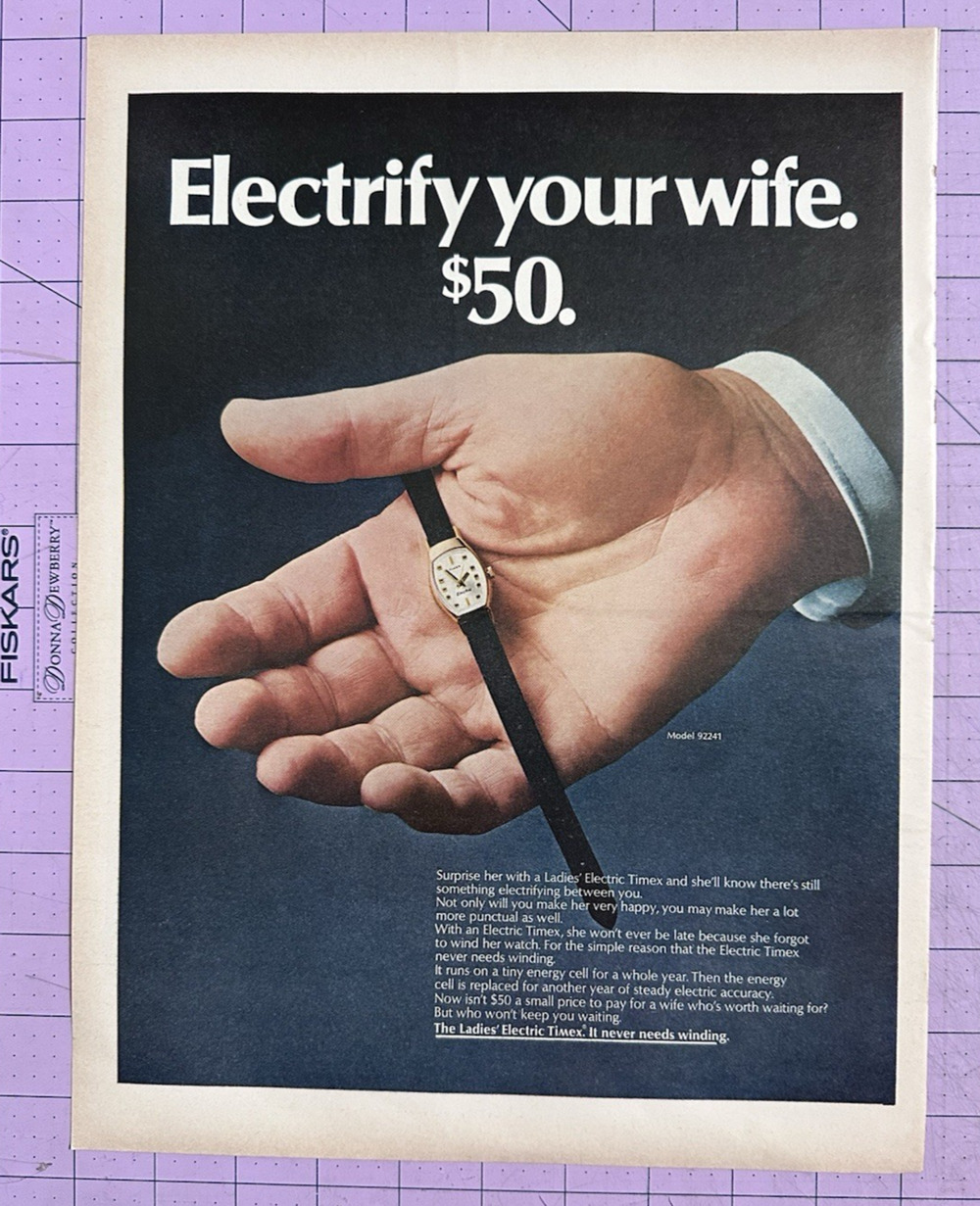 1969 Electrify Your Wife Ladies Electric Timex Wrist Watch Vintage Print Ad